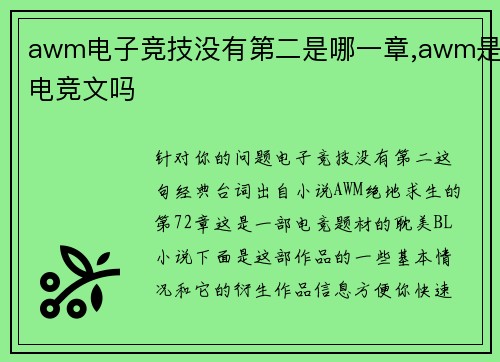awm电子竞技没有第二是哪一章,awm是电竞文吗